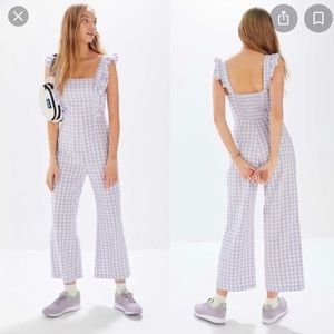 Urban outfitters Emerson purple gingham ruffle jumpsuit